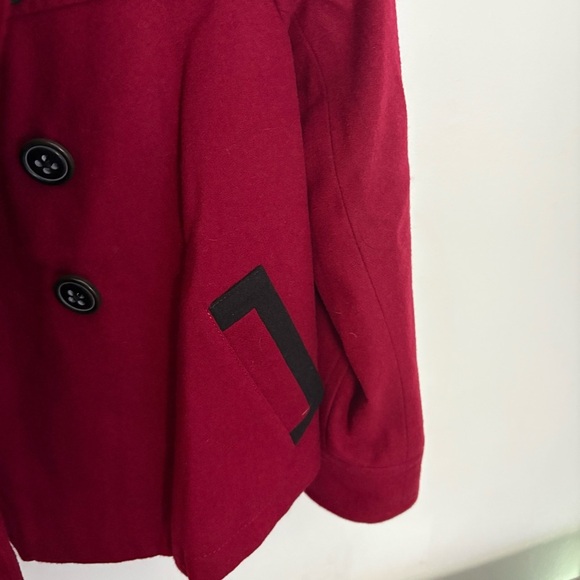 Boden Collared Wool-Blend Double Breasted Pea Coat Jacket Size 8 Red & Black - Picture 8 of 12